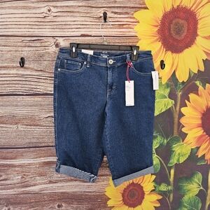Women’s Dark Blue Denim Roll-Cuff Shorts